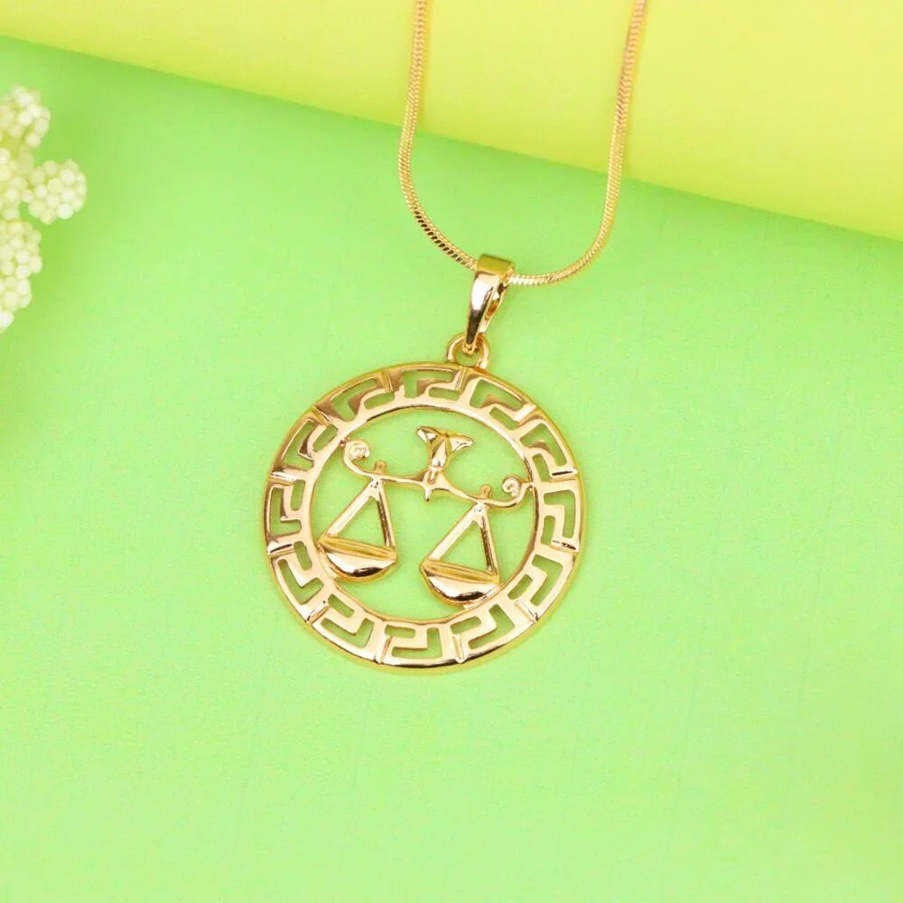 "Libra Zodiac Sign Rose Gold Pendant in Gold Plated Brass, XPPT1334 - Picture 12 of 13